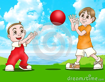 Free Play  Pictures on Home   Royalty Free Stock Images  Two Boys Play Red Ball